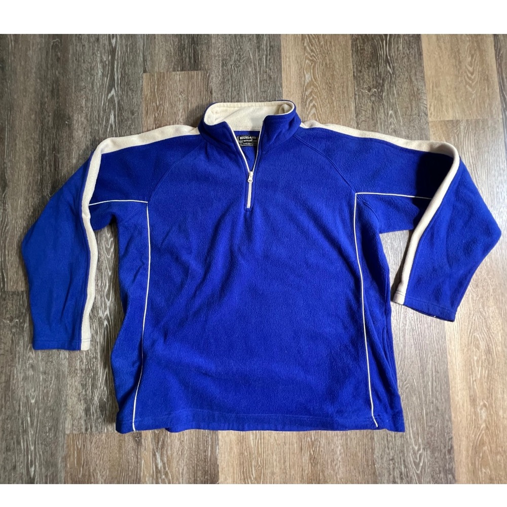 Highland Outfitters Fleece Pullover Mens XL Blue Quarter Zip Side Stripe Raglan